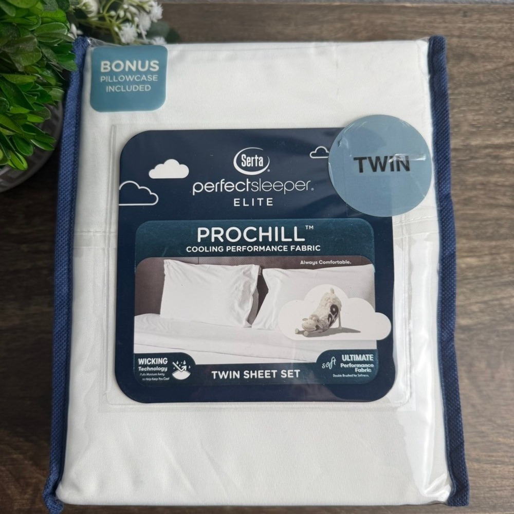 Serta Perfect Sleeper Elite ProChill Twin Sheet Set White Cooling 4 Piece NEW